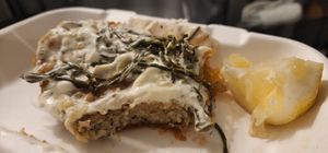 Deep fried cassava, homemade tartar sauce, topped with seaweed at Pretend in Dublin