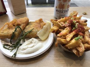 Basic vish and kimchi bacon fries 🥓🍟  at Pretend in Dublin