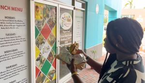 Me enjoying the Lentil burger. at Speedy Redemption in St Thomas