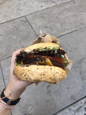 Maui burger!  at Aloha Vegan Delights - Maria Cristina in Valencia