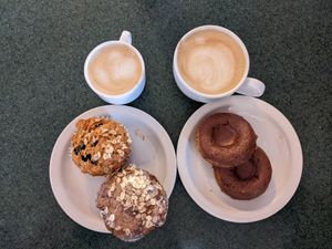 vegan muffins and donuts, oat milk cappuccino and latte ☕️  at Macy's European Coffeehouse in Flagstaff