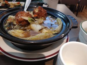 Fake meatballs in vegetable soup, nice dish at Qǐ Ruò Yǎ in Taichung