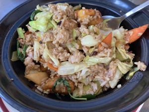 Three-cup lion’s mane mushroom fried rice (三猴炒飯) at Qǐ Ruò Yǎ in Taichung