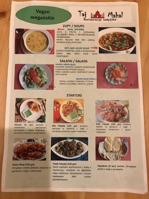Vegan menu  at Taj Mahal in Poznan