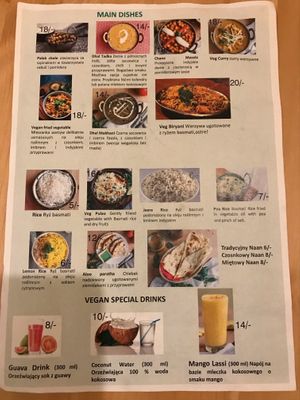 Vegan menu  at Taj Mahal in Poznan