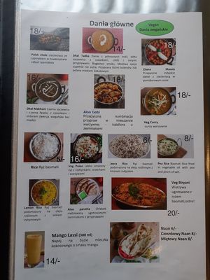Vegan menu at Taj Mahal in Poznan