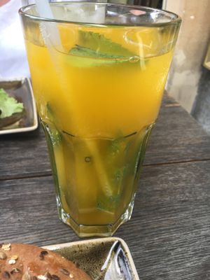 mint drink with mango juice  at Hans im Glück in Frankfurt
