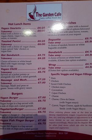 Vegan & Vegetarian lunch menu at Pangbourne Cafe in Pangbourne
