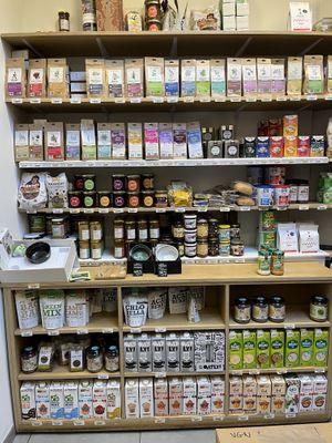 plant milk, tee, bred spreads   at V.gan in Brussels