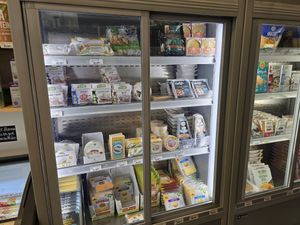 Fridge with cheezes at V.gan in Brussels