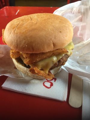 Smoke bbq with fried onions burger  at Halo Burger in South West London