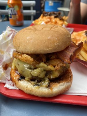 Smoky Carolina BBQ burger (with added bacon)  at Halo Burger in South West London