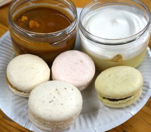 Macarons and Veggines (Banoffee & Lemon Meringue) sold at Veggieworld at La Veggisserie in Saint-arnoult