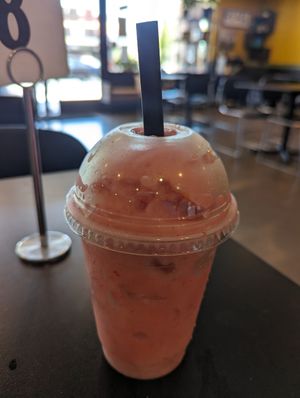 Strawberry smoothie at Vegan Plate in Roseville