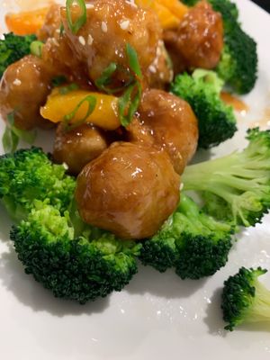 Orange chicken a la cart plate at Vegan Plate in Roseville