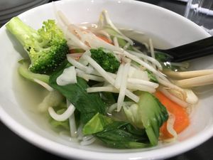 Cheerful vegetable soup. Yum.  at Vegan Plate in Roseville