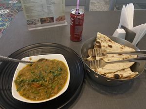  Vegan curry and vegan Nan.  at Nirvana The Veg Cafe in Bodhgaya