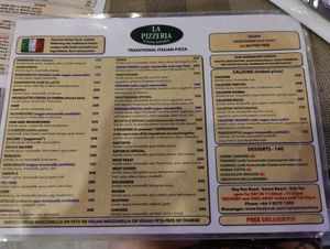 Menu at La Pizzeria in Koh Tao