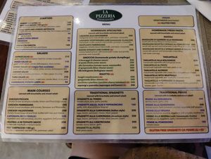 Menu at La Pizzeria in Koh Tao