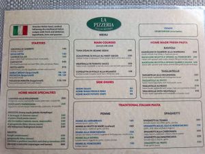 Menu at La Pizzeria in Koh Tao