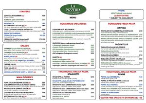 Menu, May 2019 at La Pizzeria in Koh Tao