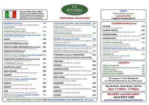 Menu, May 2019 at La Pizzeria in Koh Tao