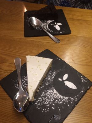 lime cake + best chocolate cake of portugal!!!! at DaTerra - Rua da Rosa in Lisbon