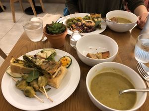 Mixed dish and soup. at DaTerra - Rua da Rosa in Lisbon