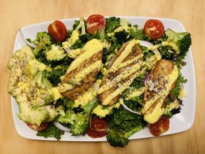 Kale salad with tempeh  at La Sociedad Herbivora in Malaga