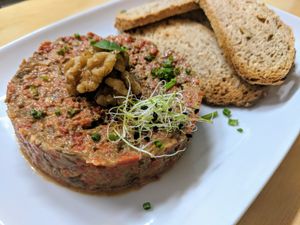 Sun-dried Tomatoes & Red Pepper & Walnuts Tartar at La Sociedad Herbivora in Malaga
