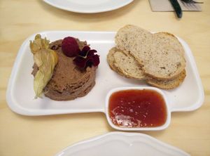 Faux gras made from portobello mushrooms (off I remember correctly). Jummy!! at La Sociedad Herbivora in Malaga