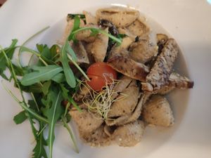 Orecchiette and seitan at La Sociedad Herbivora in Malaga