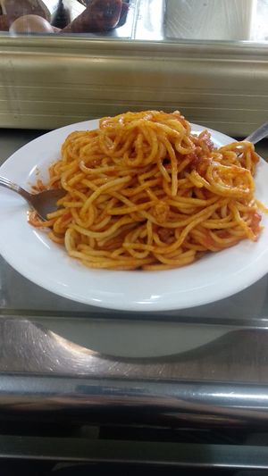 Spaghetti Bolognese with TVP (textured vegetable protein)  at Hermanos Matos in Barcelona