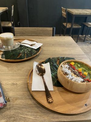 Almond cappuccino with green detox bowl 👍🏻👍🏻 at Fruit Fusion in Phuket