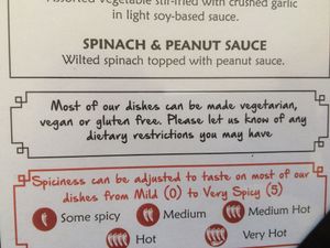 Menu veg statement  at Taste of Thai Express in Ithaca