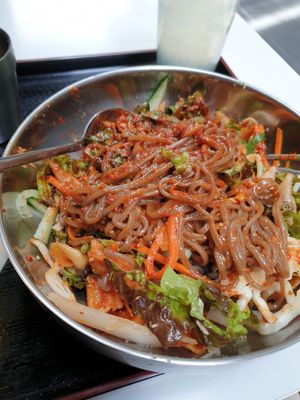 mixed up spicy buckwheat noodles at Maru JaYeonSik Kimbap in Seoul