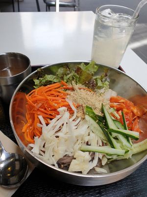 great bowl of spicy buckwheat noodles at Maru JaYeonSik Kimbap in Seoul