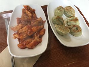 Tteokboekki and fried dumplings  at Maru JaYeonSik Kimbap in Seoul