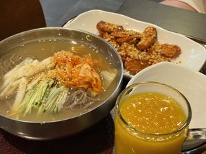 Mul makguksu, soy chicken, pumpkin sikhye. Soy chicken was also good  at Maru JaYeonSik Kimbap in Seoul