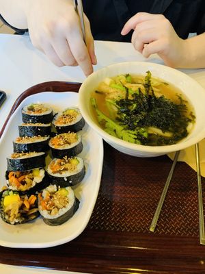 Kimbap was nice😄And a hearty Udon🍜   at Maru JaYeonSik Kimbap in Seoul