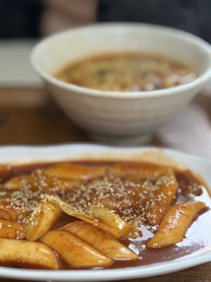 Close up tteokbokki and ramen   at Maru JaYeonSik Kimbap in Seoul