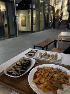 Tofu Gimbap, Tteokbokkie and fried mandu~  at Maru JaYeonSik Kimbap in Seoul
