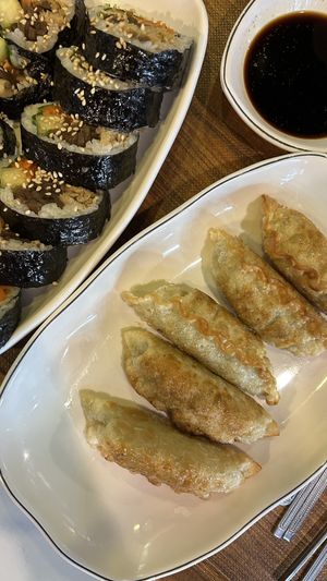 Fried dumplings and kimbap  at Maru JaYeonSik Kimbap in Seoul