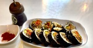 Fried Tofu Gimbap, so good! WOW! 🤩   at Maru JaYeonSik Kimbap in Seoul
