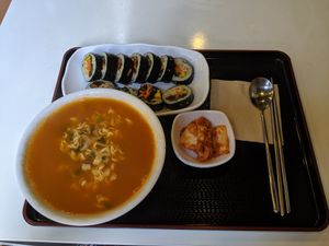 Ramen and tofu sushi - only 6,000 KRW! at Maru JaYeonSik Kimbap in Seoul