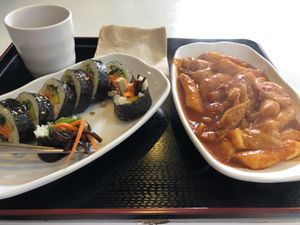 Gimbap and tteok-bokki at Maru JaYeonSik Kimbap in Seoul