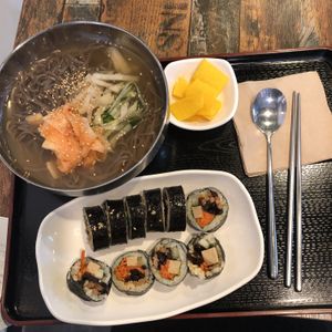 Cold noodles and kimbab at Maru JaYeonSik Kimbap in Seoul