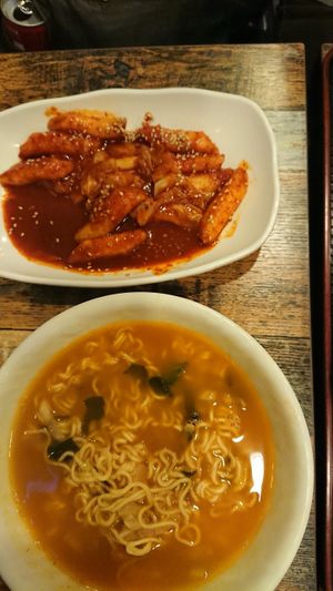 Rice cakes and Ramen at Maru JaYeonSik Kimbap in Seoul