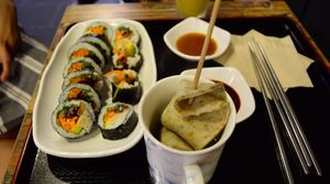 kimbap and fishcake at Maru JaYeonSik Kimbap in Seoul