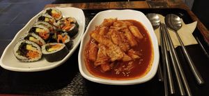 Kimbap and tteokbokki at Maru JaYeonSik Kimbap in Seoul